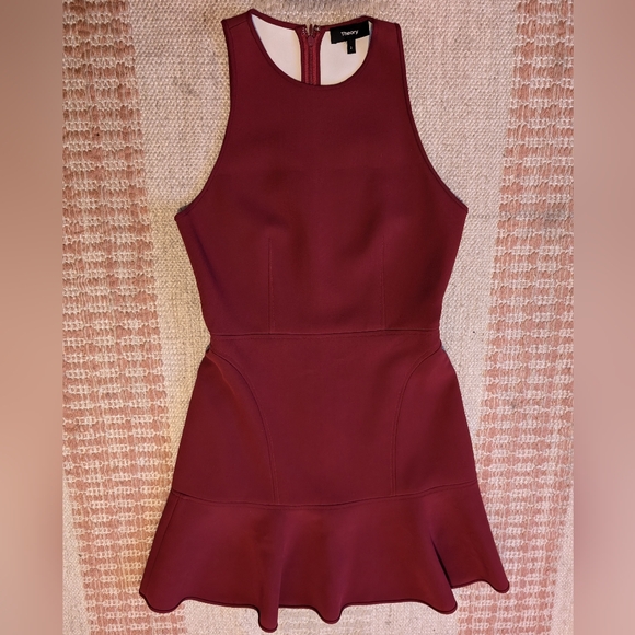 THEORY sz 2 Felicitina Bonded Double Crepe Dress - Red - fit and flare - Picture 2 of 6